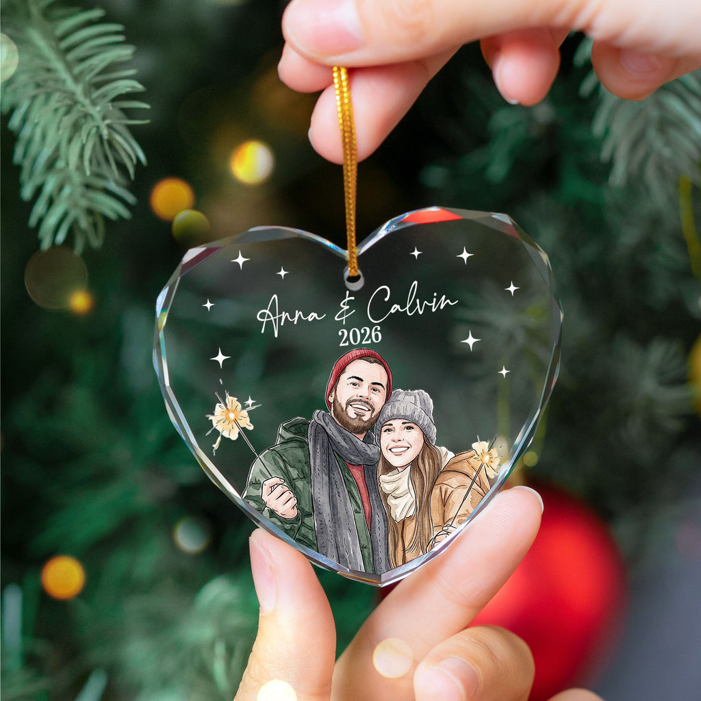 Custom Photo Watercolor Art New Version Our First Christmas - Personalized Ornament
