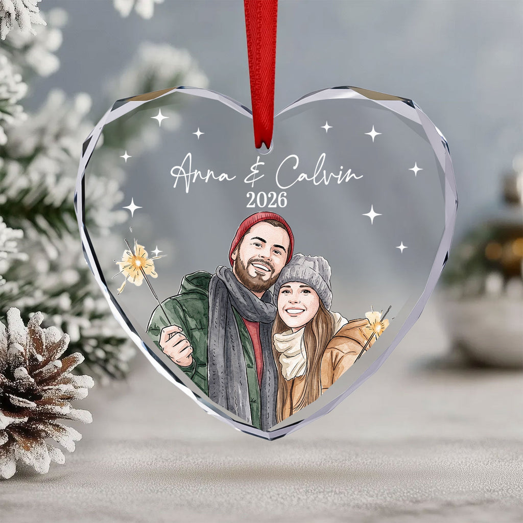 Custom Photo Watercolor Art New Version Our First Christmas - Personalized Ornament