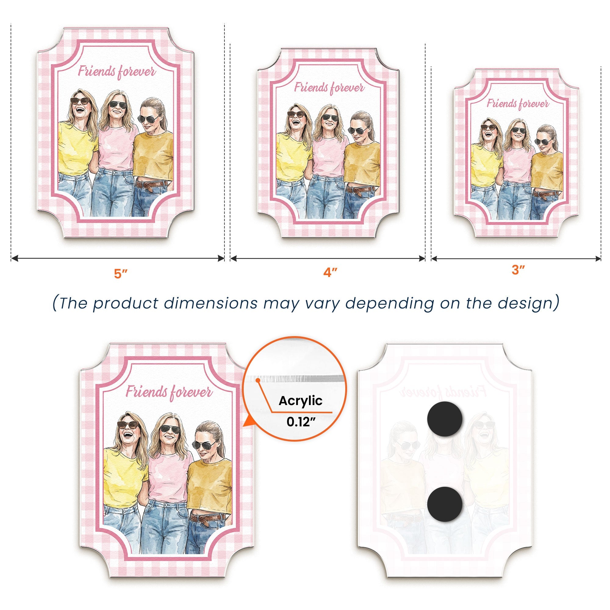 Custom Photo Watercolor Besties Forever, Friendship Thank You Gift - Personalized Magnet