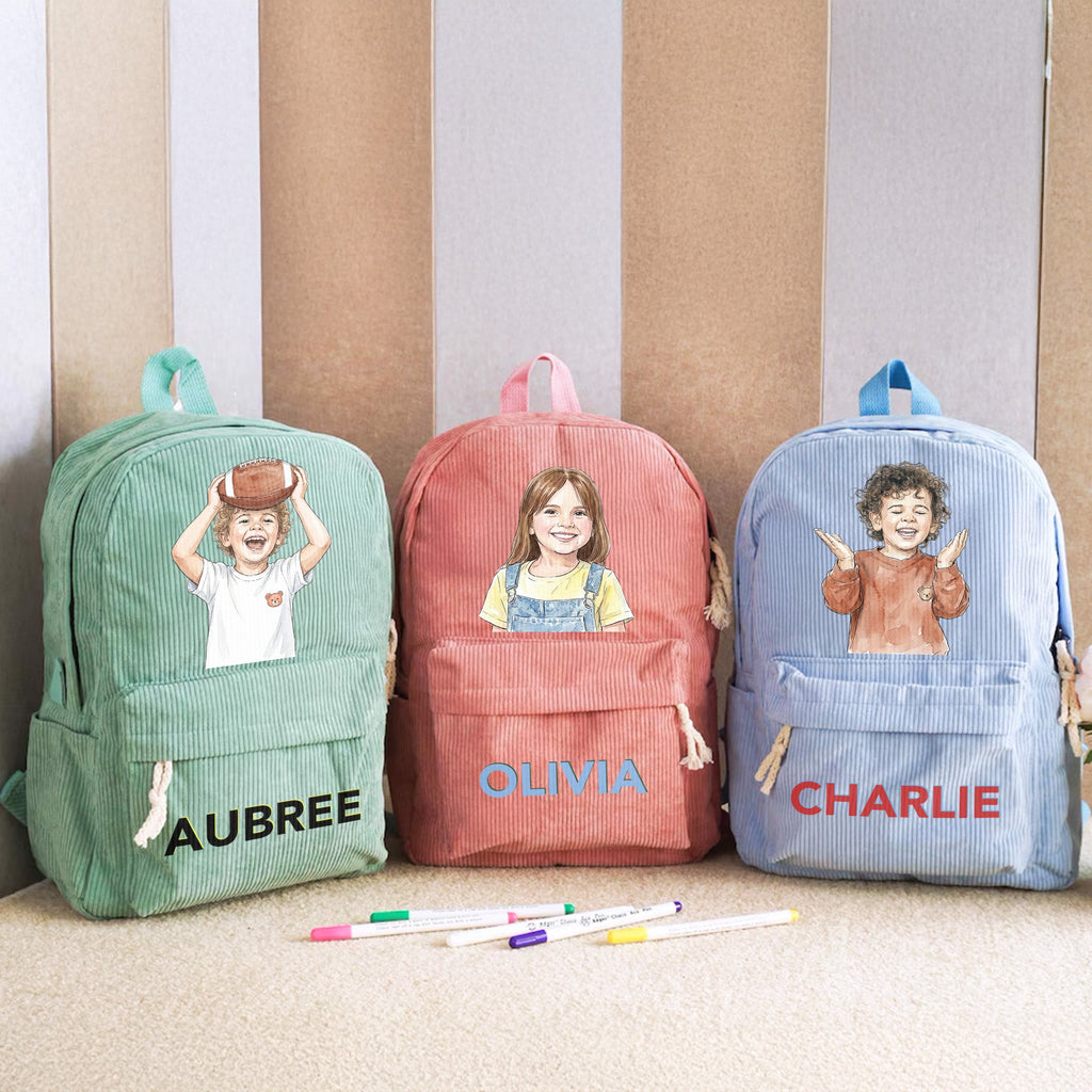 Custom Photo Watercolor & Name Colorful Back To School Gifts For Kid, Son, Daughter, Grandkids - Personalized Backpack