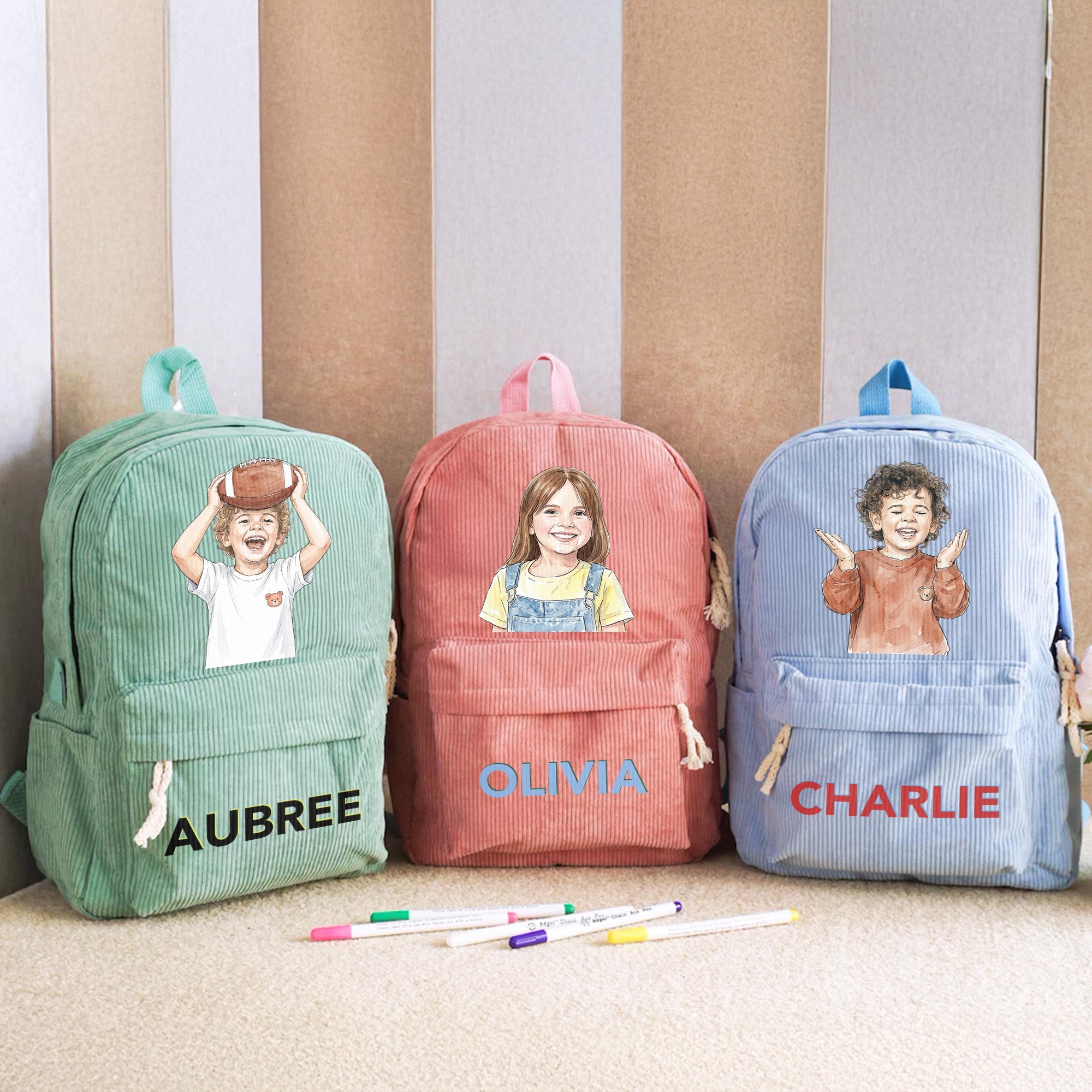 Custom Photo Watercolor & Name Colorful Back To School Gifts For Kid, Son, Daughter, Grandkids - Personalized Backpack