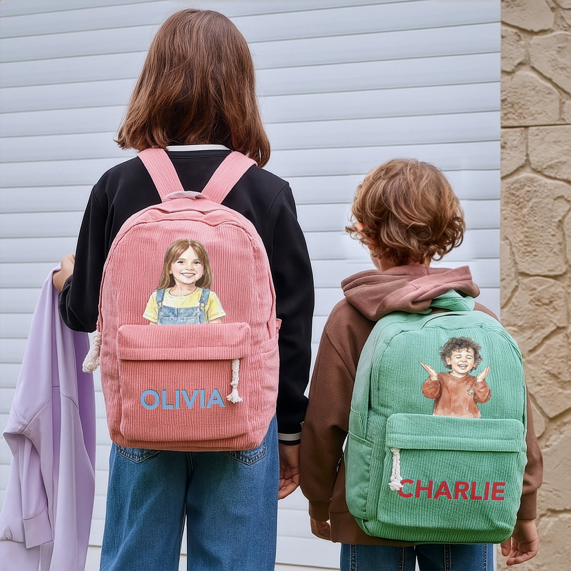 Custom Photo Watercolor & Name Colorful Back To School Gifts For Kid, Son, Daughter, Grandkids - Personalized Backpack