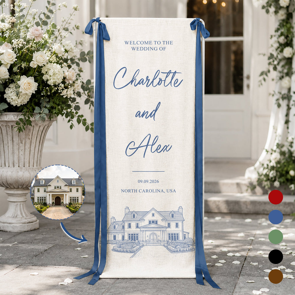 Custom Photo Wedding Venue Illustration Drawing Wedding Sign - Personalized Welcome Sign