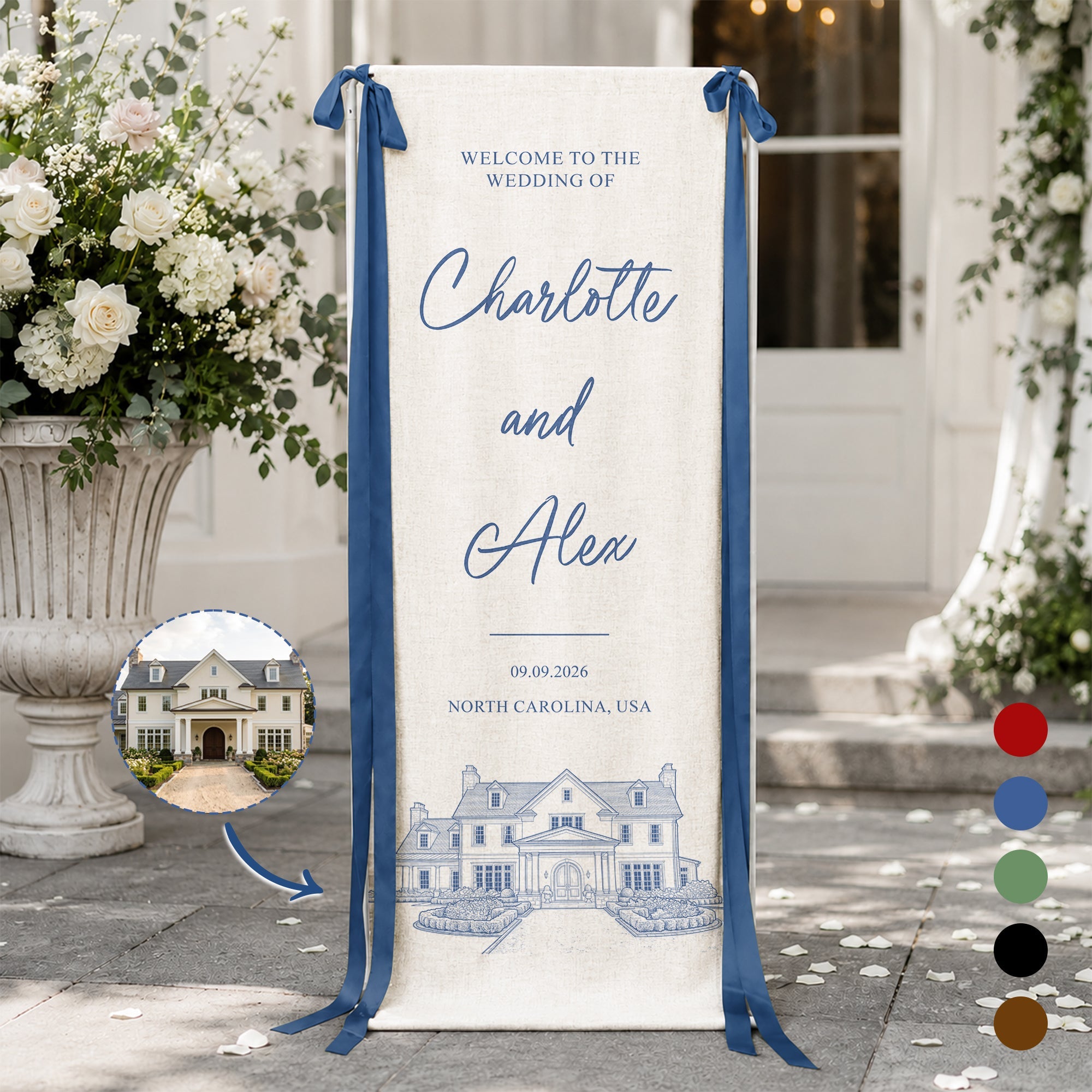 Custom Photo Wedding Venue Illustration Drawing Wedding Sign - Personalized Welcome Sign