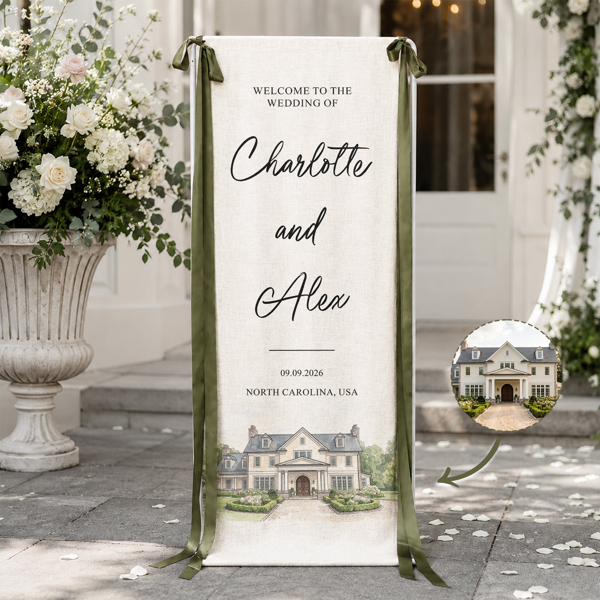 Custom Photo Wedding Venue Watercolor Style Wedding Sign - Personalized Welcome Sign