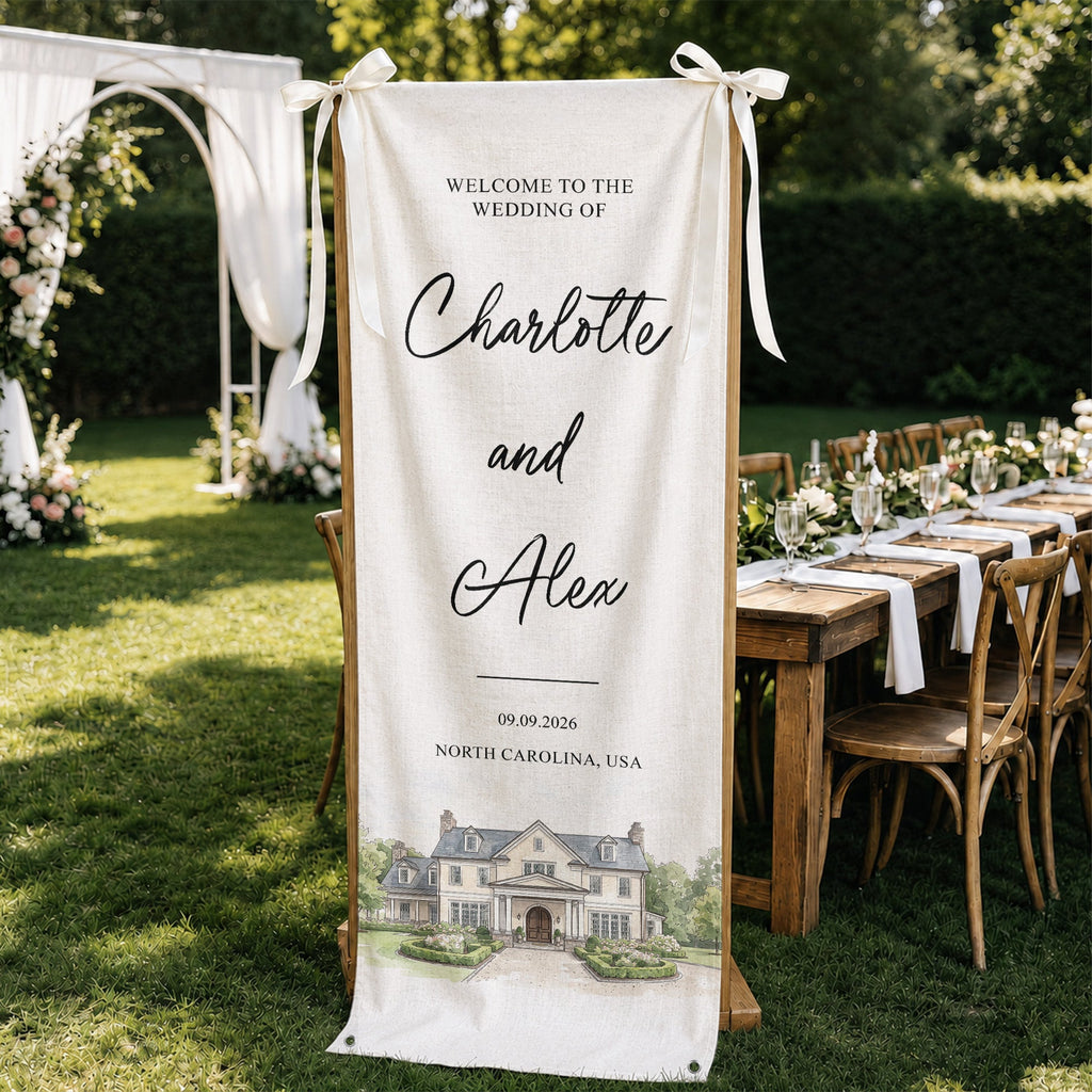 Custom Photo Wedding Venue Watercolor Style Wedding Sign - Personalized Welcome Sign