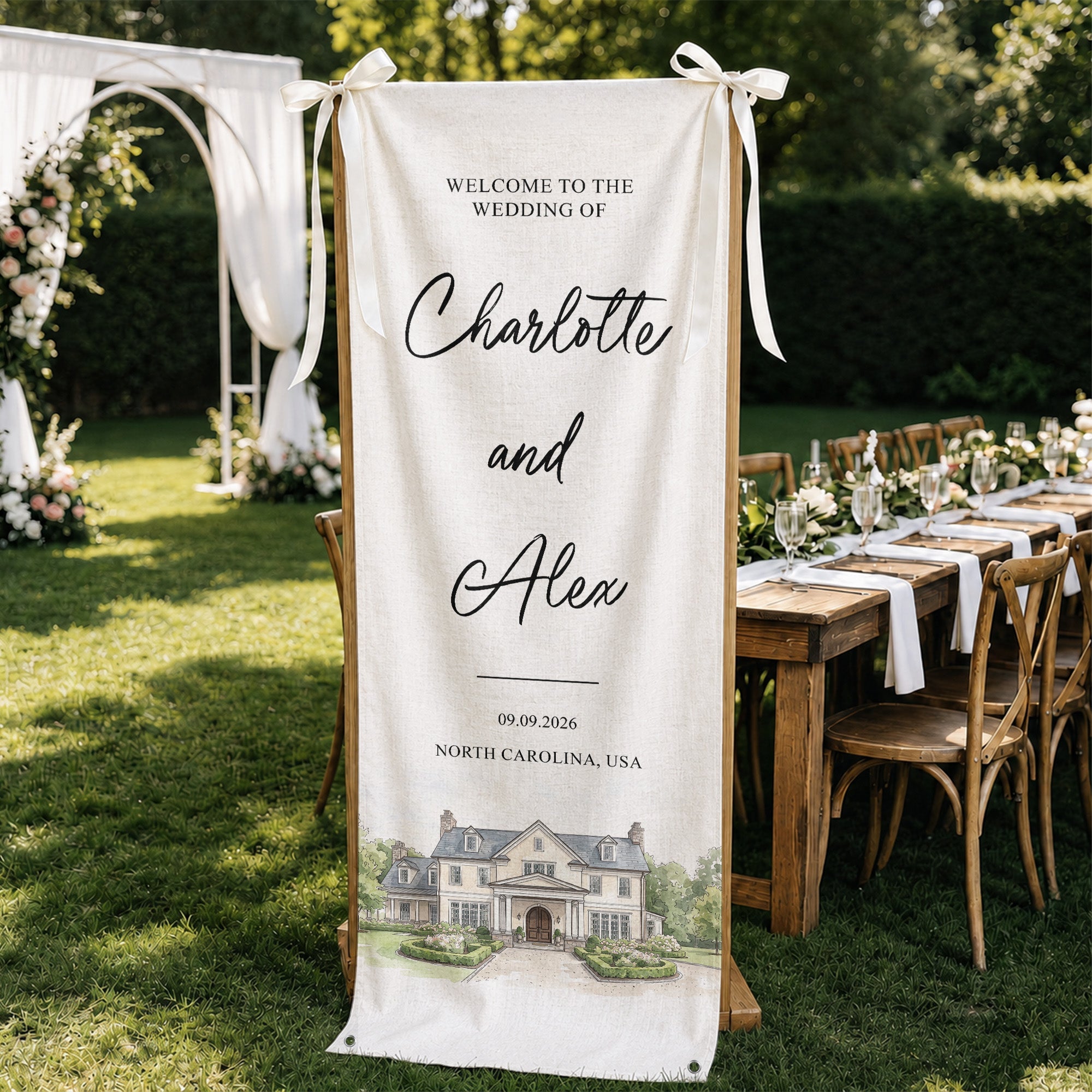 Custom Photo Wedding Venue Watercolor Style Wedding Sign - Personalized Welcome Sign