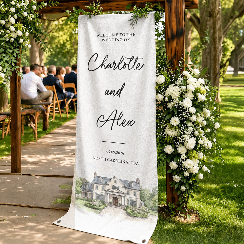 Custom Photo Wedding Venue Watercolor Style Wedding Sign - Personalized Welcome Sign