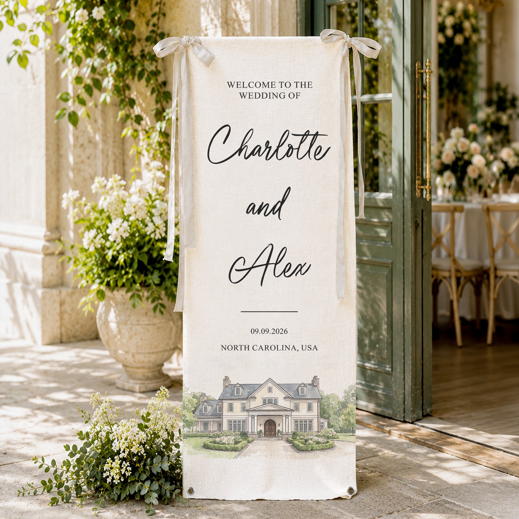 Custom Photo Wedding Venue Watercolor Style Wedding Sign - Personalized Welcome Sign
