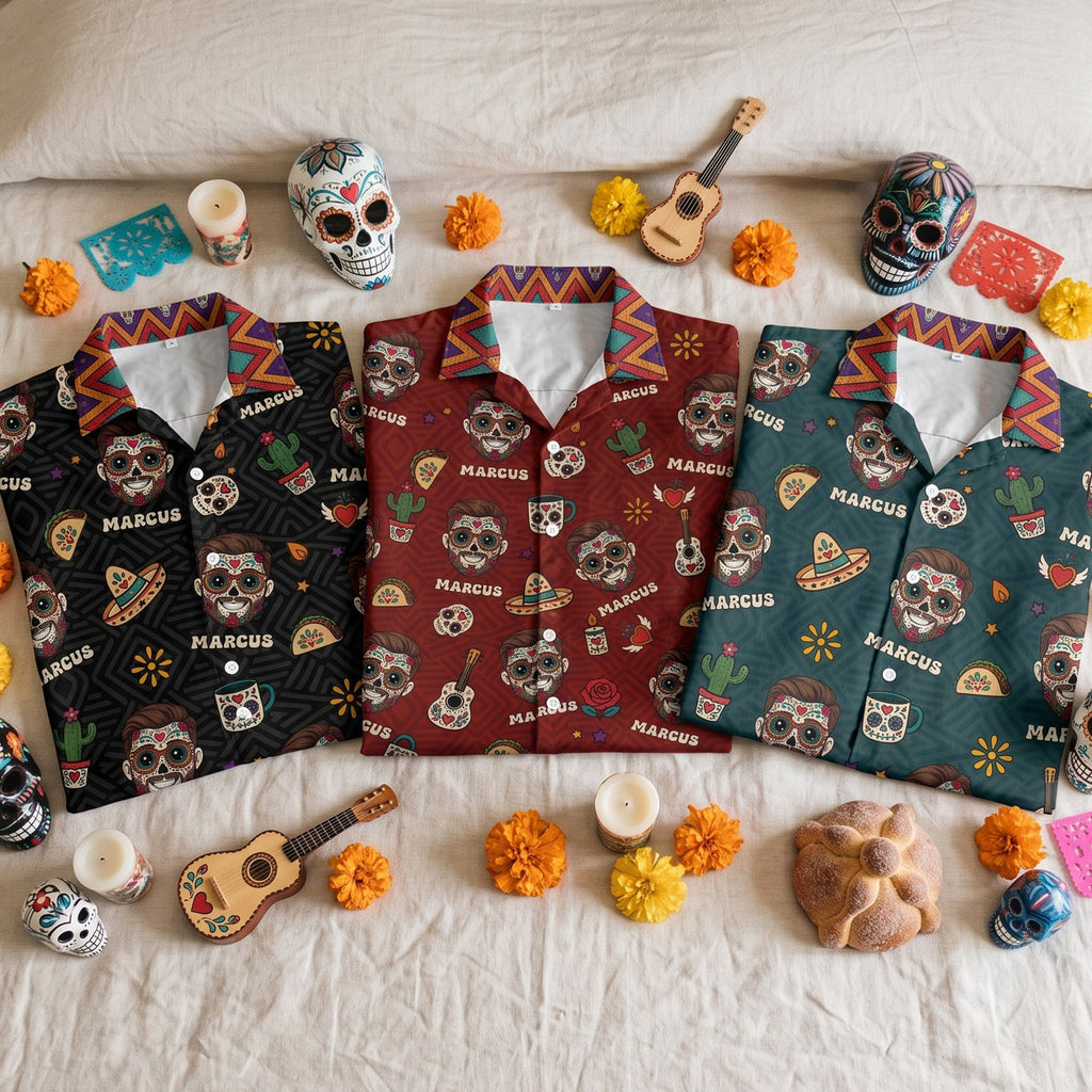 Custom Portrait Sugar Skeleton Hispanic Mexican Flowers - Personalized Hawaiian Shirt
