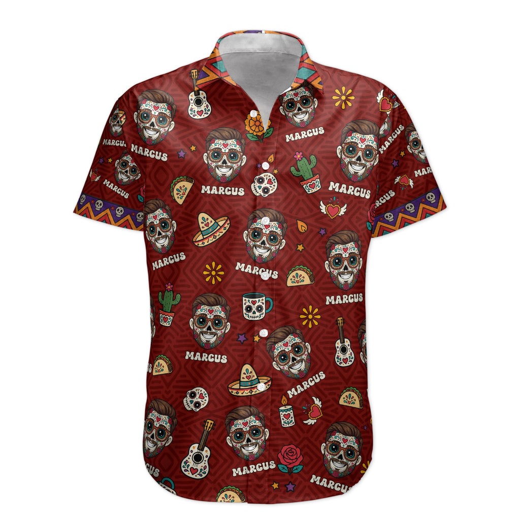 Custom Portrait Sugar Skeleton Hispanic Mexican Flowers - Personalized Hawaiian Shirt