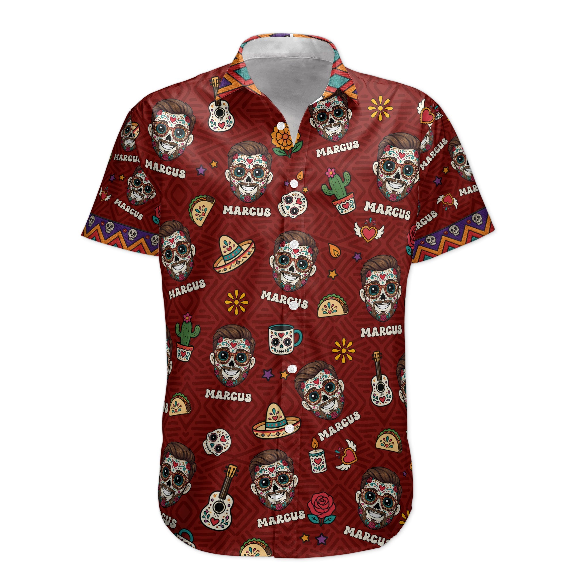 Custom Portrait Sugar Skeleton Hispanic Mexican Flowers - Personalized Hawaiian Shirt