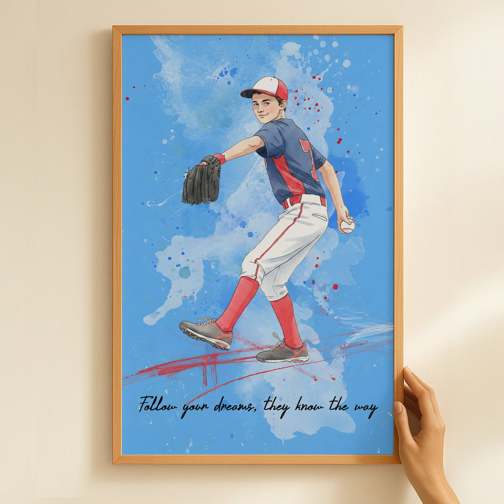 Custom Sports Portrait Photo, Watercolor Style - Personalized Poster