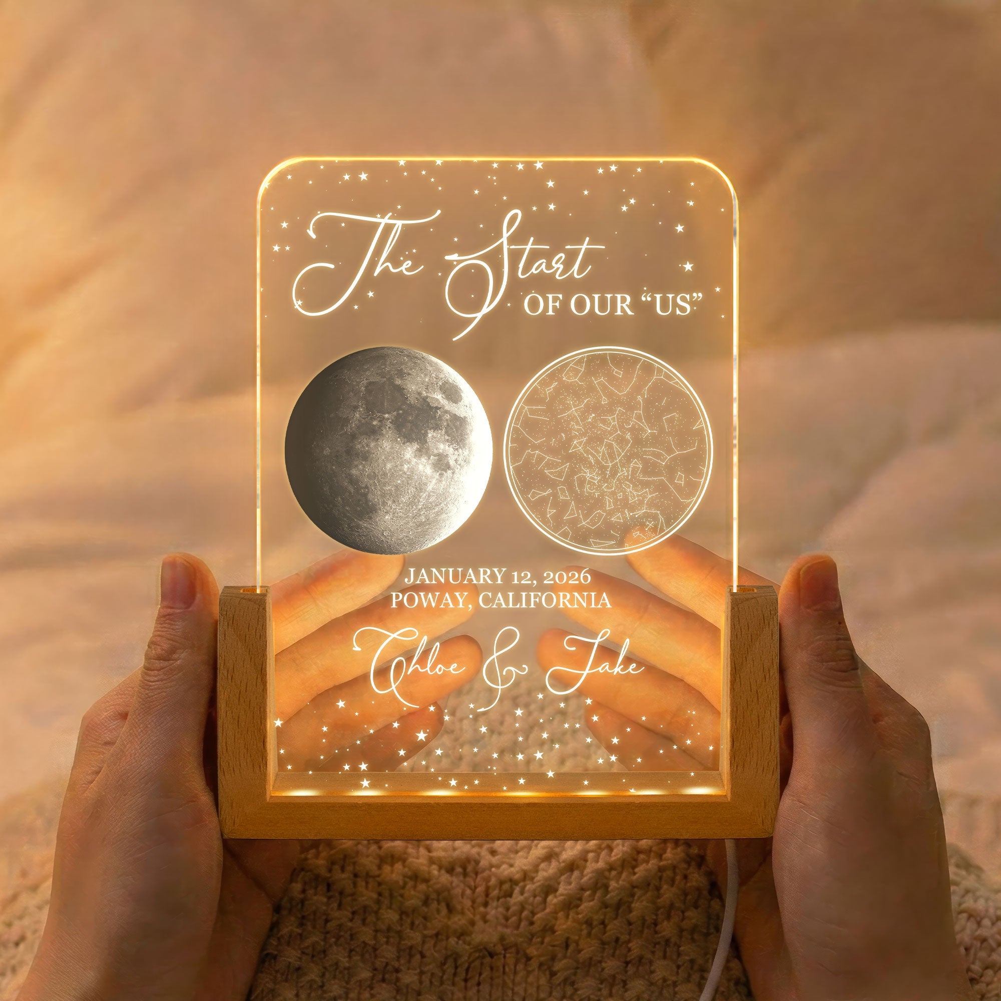 Custom Star Map & Moon Phase, Special Date Of Us - Romantic Couples Anniversary Gifts - Personalized Night Light