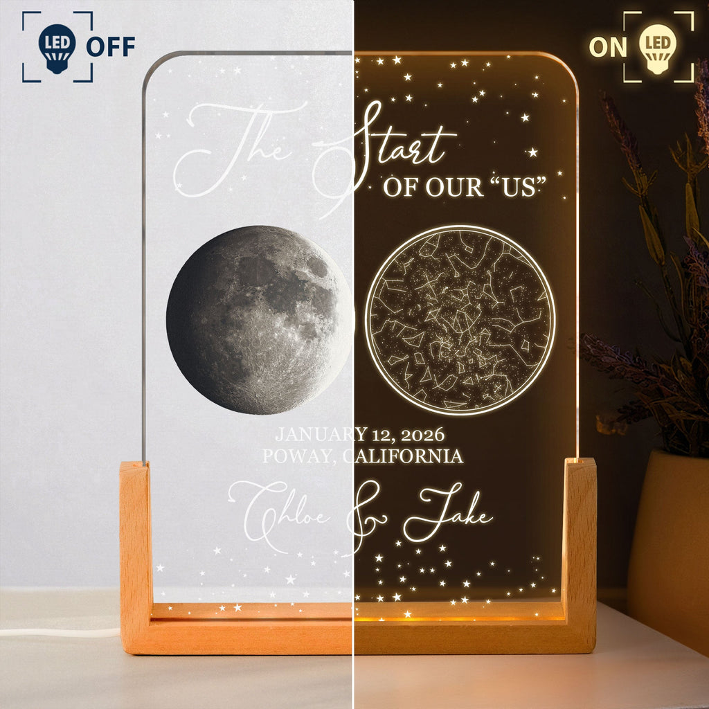 Custom Star Map & Moon Phase, Special Date Of Us - Romantic Couples Anniversary Gifts - Personalized Night Light
