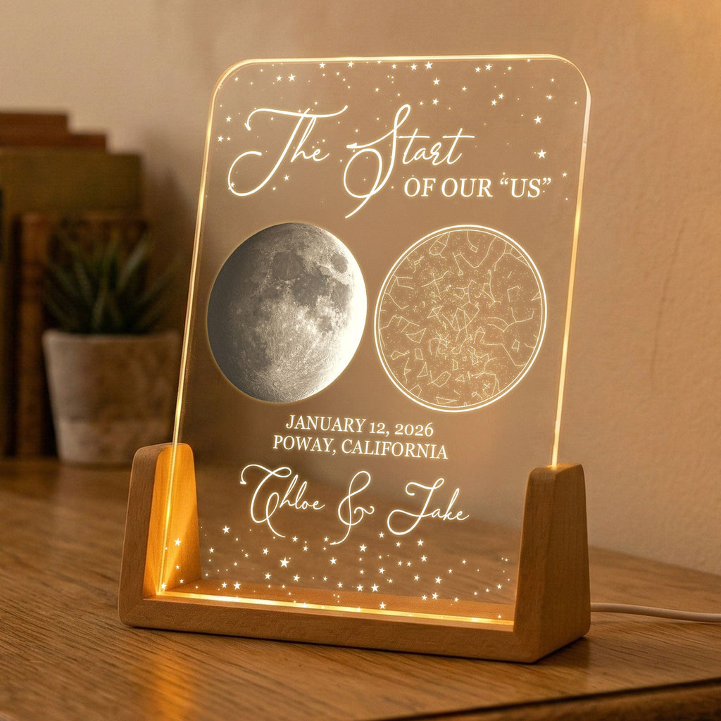 Custom Star Map & Moon Phase, Special Date Of Us - Romantic Couples Anniversary Gifts - Personalized Night Light