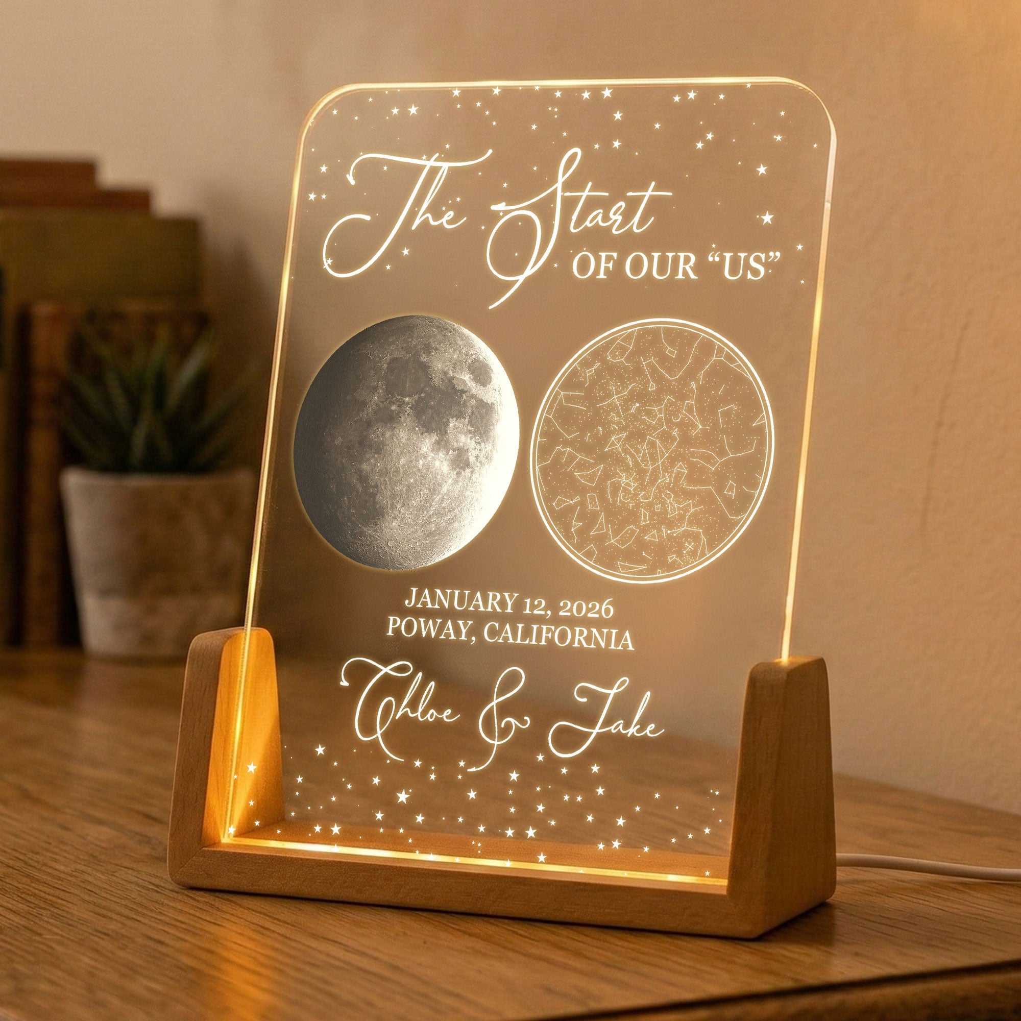 Custom Star Map & Moon Phase, Special Date Of Us - Romantic Couples Anniversary Gifts - Personalized Night Light