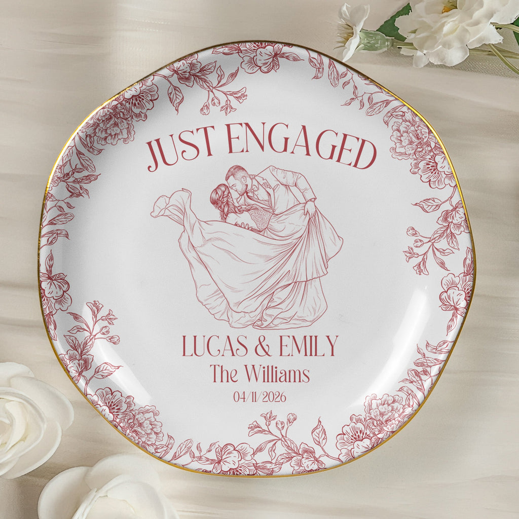 Custom Toile De Jouy Wedding Photo Moments - Gifts For Bride, Her - Personalized Jewelry Dish