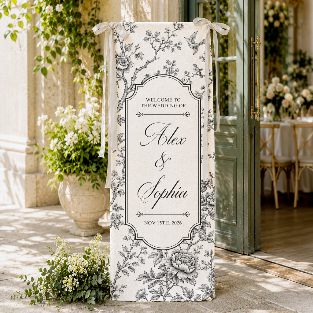 Custom Toile De Jouy Wedding Sign - Personalized Welcome Sign