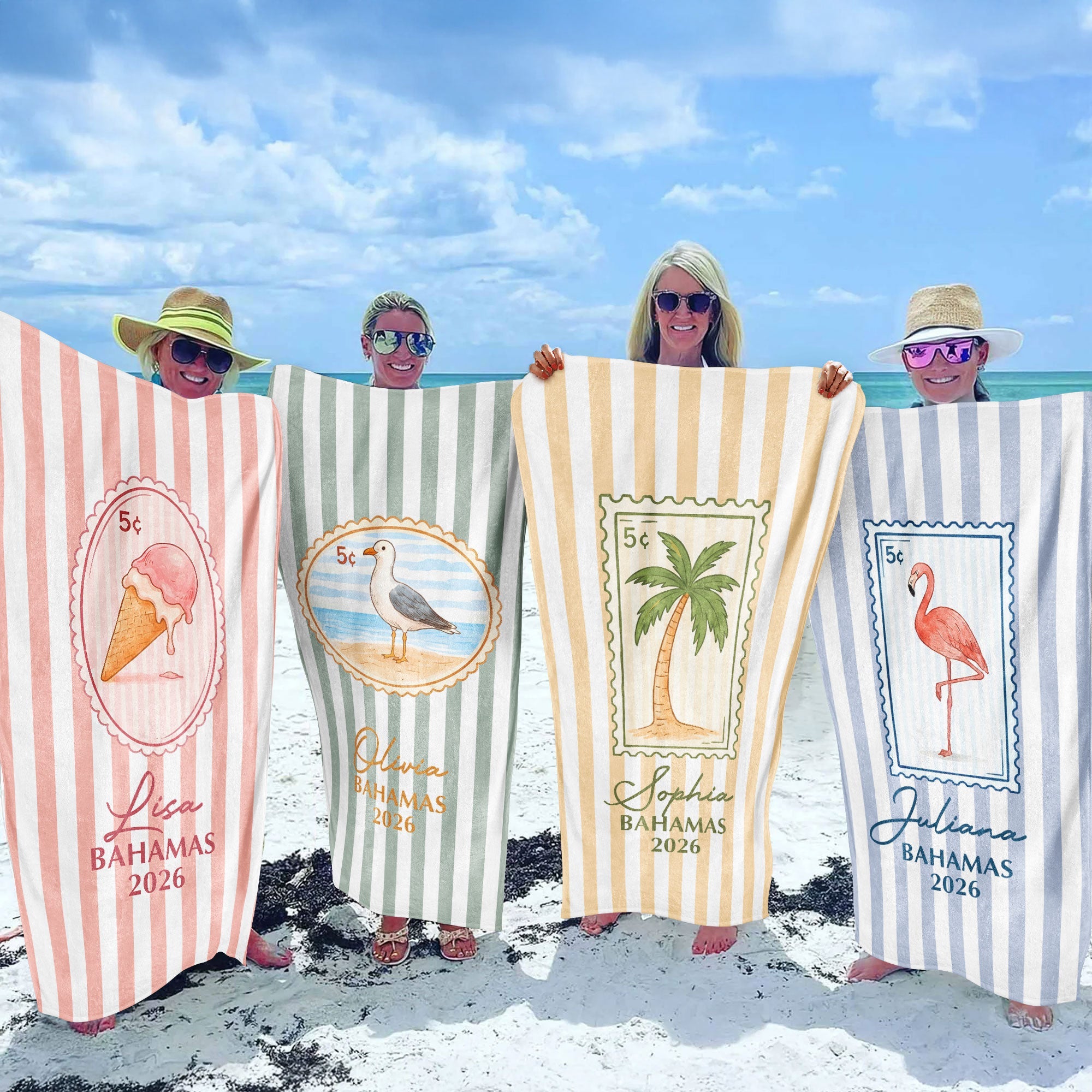 Custom Vacation, Matching Beach Vacation, Spring Break, Bachelorette Girls Trip - Personalized Beach Towel