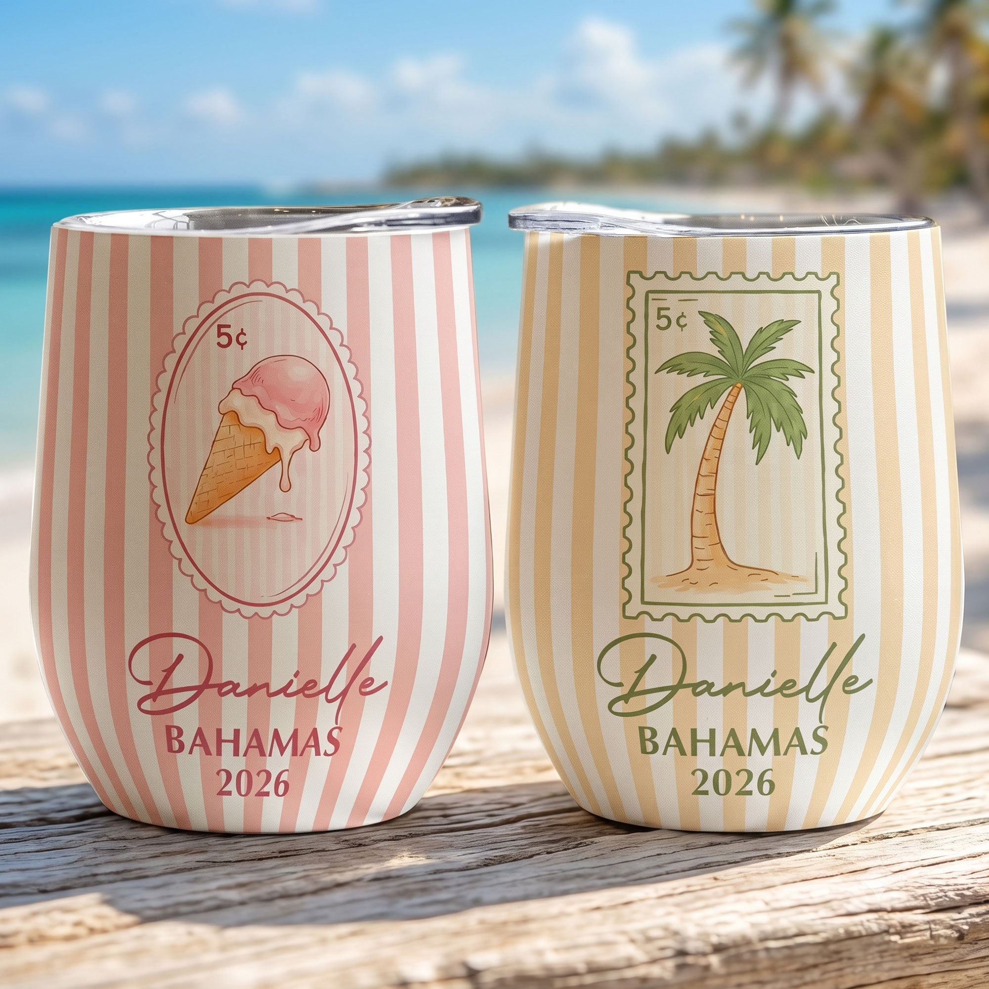 Custom Vacation, Matching Beach Vacation, Spring Break, Bachelorette Girls Trip - Personalized Wine Tumbler
