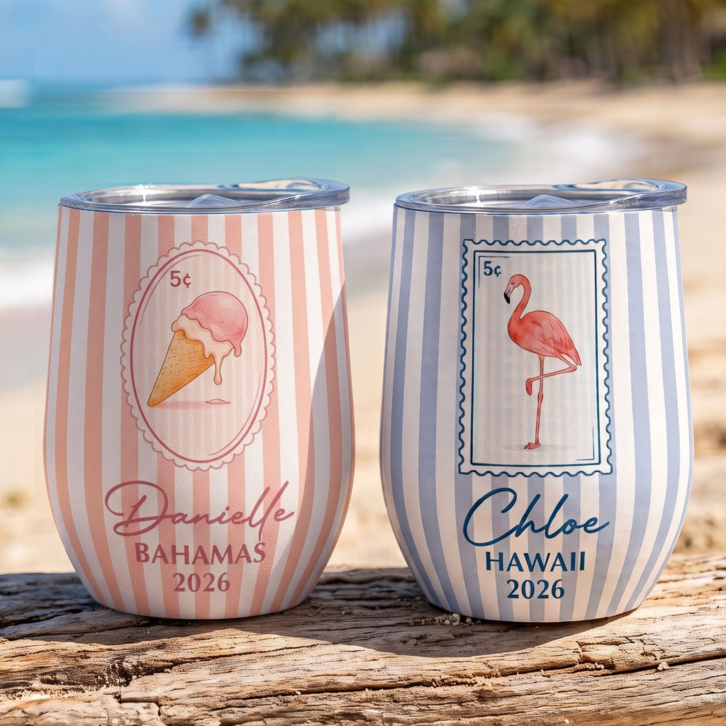 Custom Vacation, Matching Beach Vacation, Spring Break, Bachelorette Girls Trip - Personalized Wine Tumbler