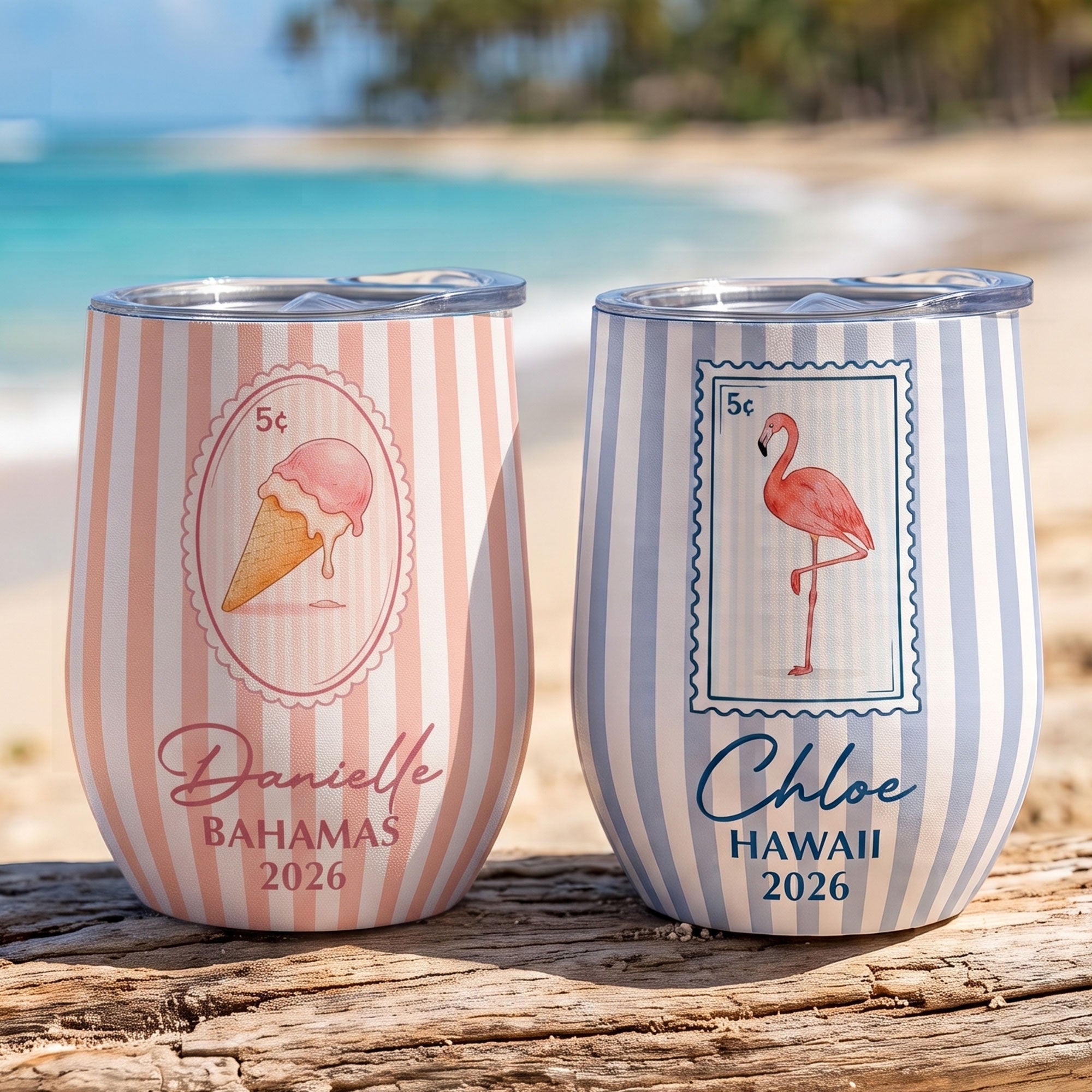 Custom Vacation, Matching Beach Vacation, Spring Break, Bachelorette Girls Trip - Personalized Wine Tumbler