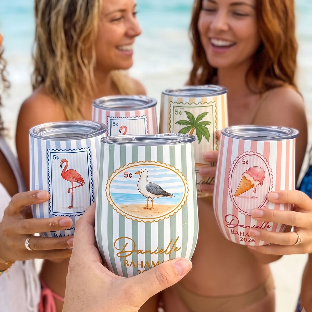 Custom Vacation, Matching Beach Vacation, Spring Break, Bachelorette Girls Trip - Personalized Wine Tumbler