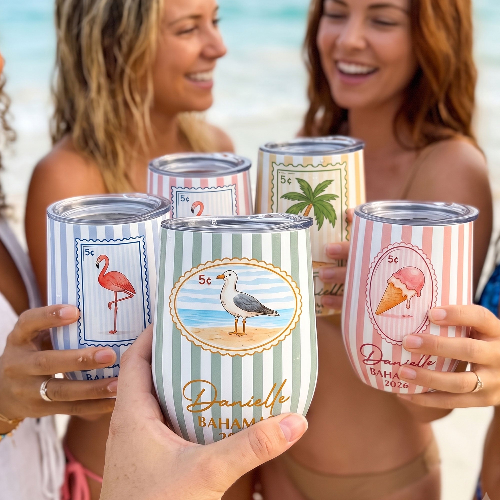 Custom Vacation, Matching Beach Vacation, Spring Break, Bachelorette Girls Trip - Personalized Wine Tumbler