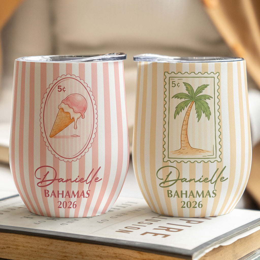 Custom Vacation, Matching Beach Vacation, Spring Break, Bachelorette Girls Trip - Personalized Wine Tumbler