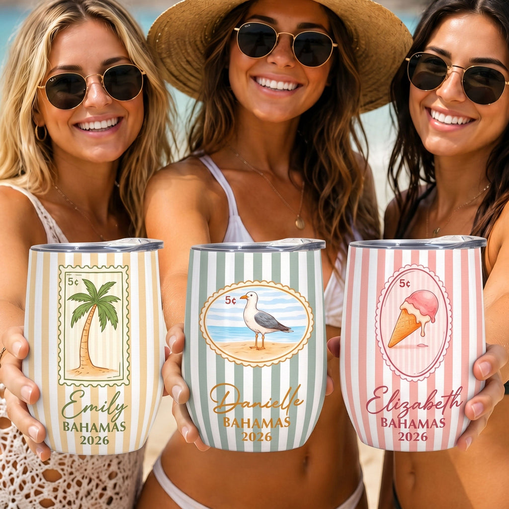 Custom Vacation, Matching Beach Vacation, Spring Break, Bachelorette Girls Trip - Personalized Wine Tumbler
