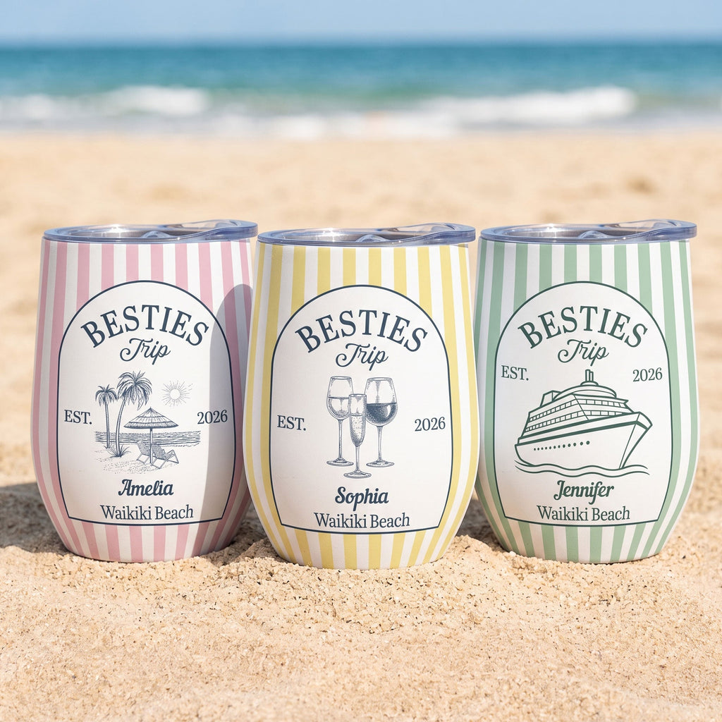 Custom Vacation Tumbler Girls Trip, Family, Coworker Trip Striped Patterns - Personalized Wine Tumbler