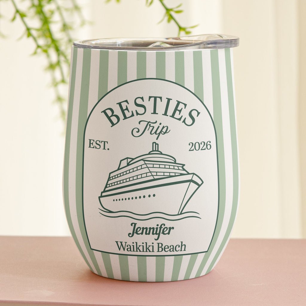 Custom Vacation Tumbler Girls Trip, Family, Coworker Trip Striped Patterns - Personalized Wine Tumbler