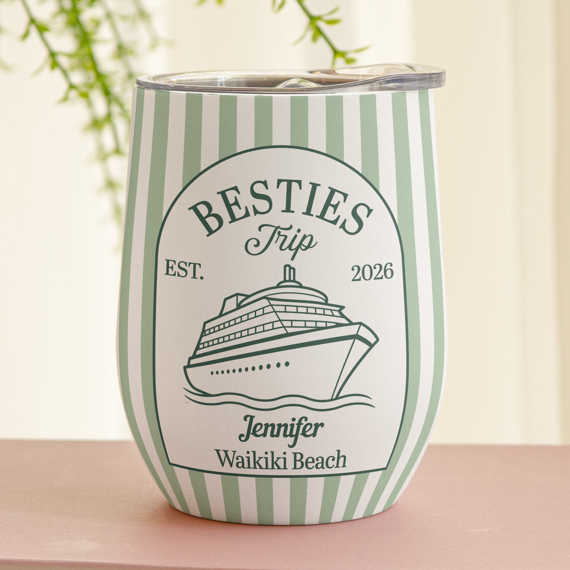 Custom Vacation Tumbler Girls Trip, Family, Coworker Trip Striped Patterns - Personalized Wine Tumbler