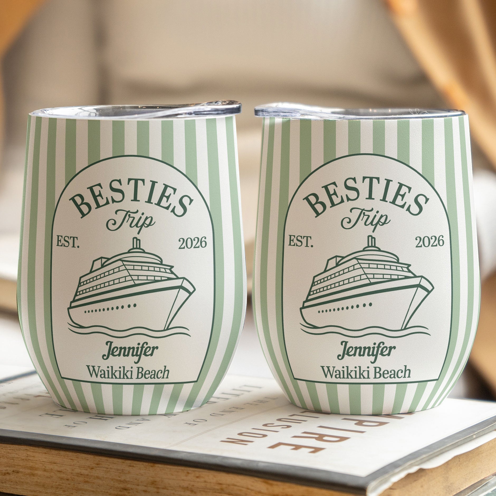 Custom Vacation Tumbler Girls Trip, Family, Coworker Trip Striped Patterns - Personalized Wine Tumbler