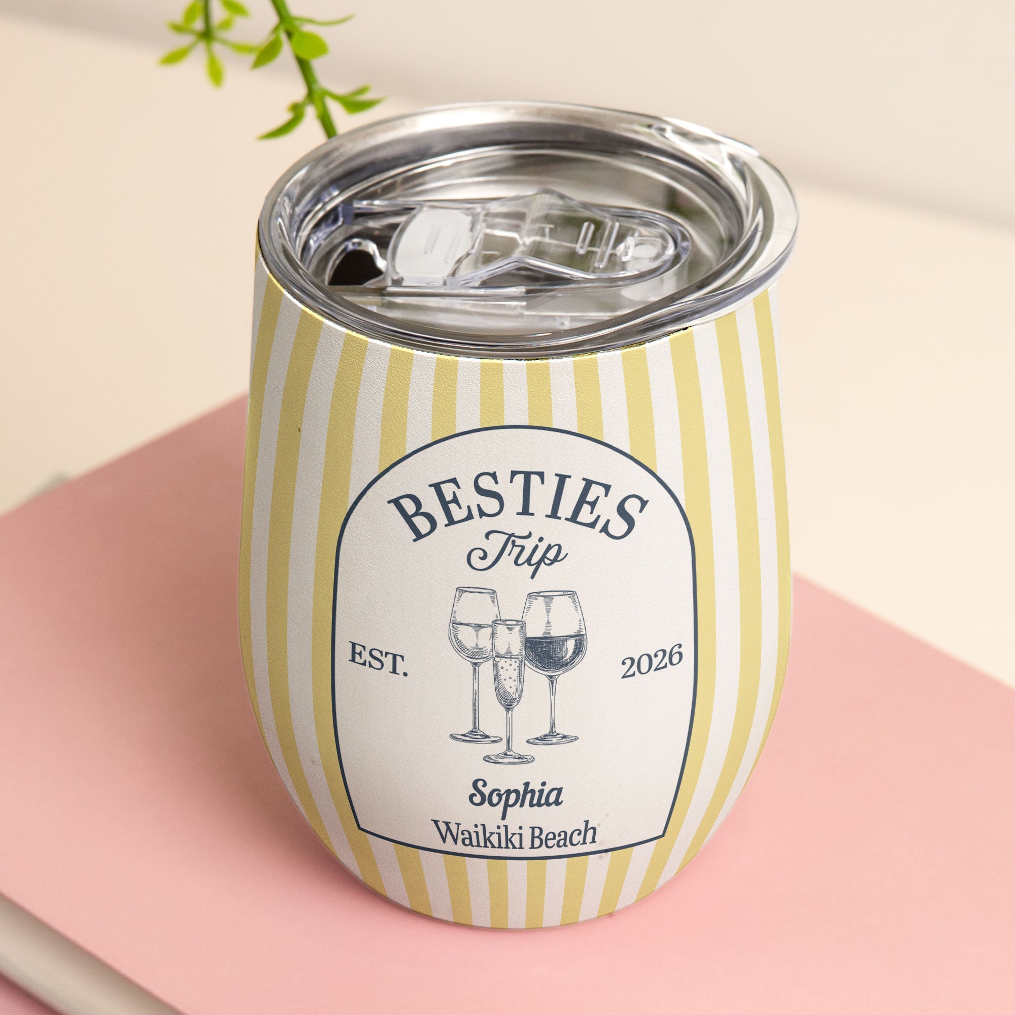 Custom Vacation Tumbler Girls Trip, Family, Coworker Trip Striped Patterns - Personalized Wine Tumbler