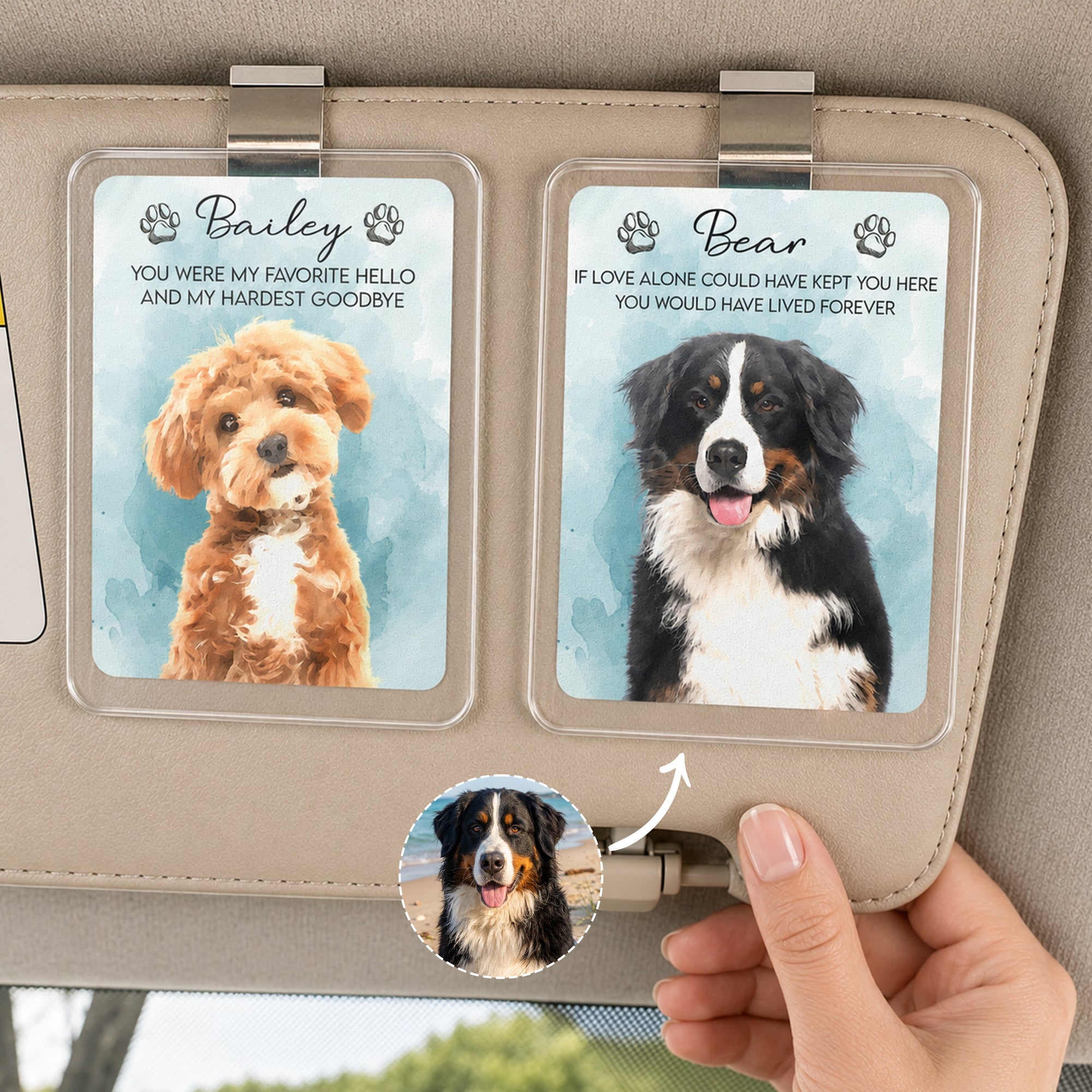 Custom Watercolor Pet Portrait Memorial Gift - Personalized Car Visor Clip