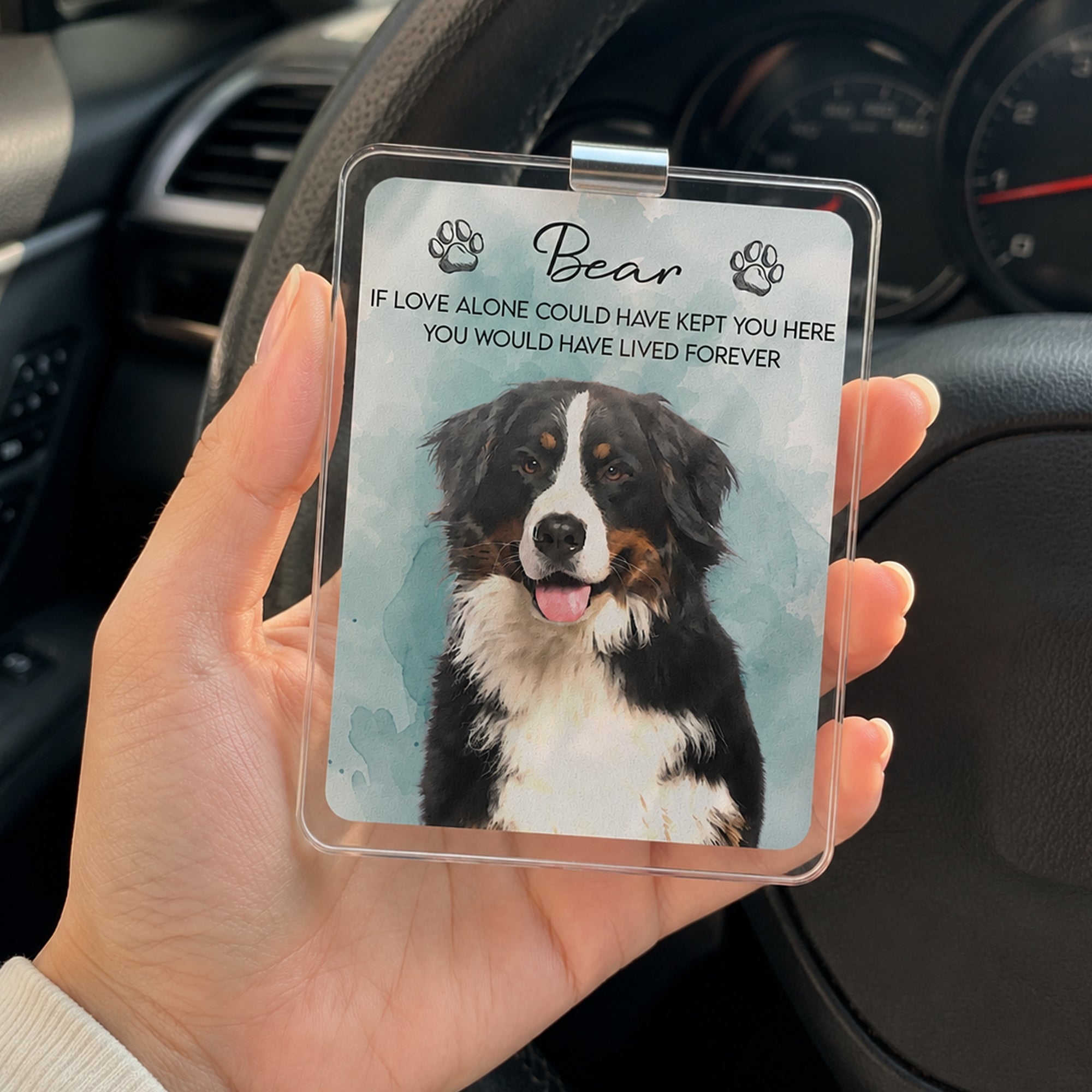 Custom Watercolor Pet Portrait Memorial Gift - Personalized Car Visor Clip