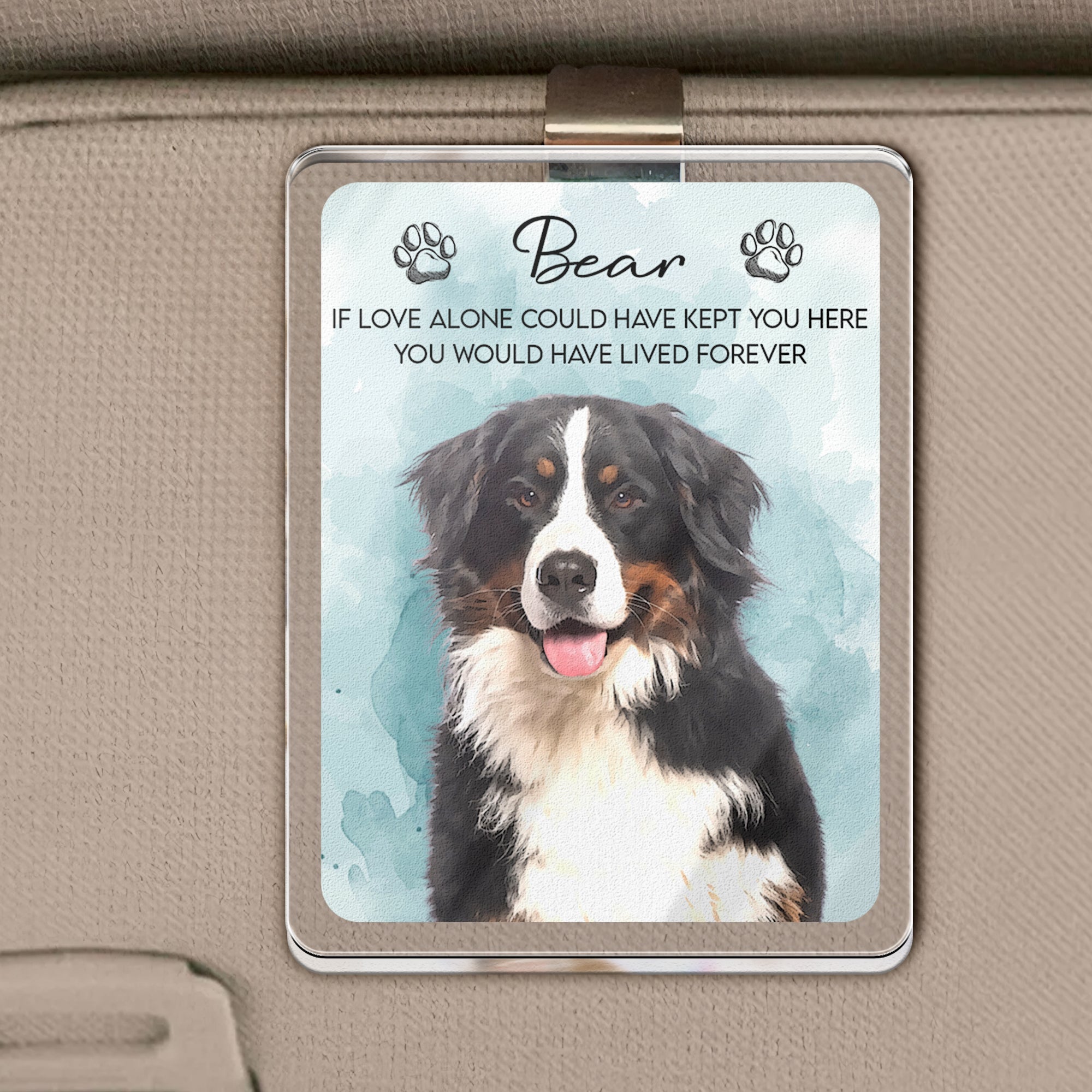 Custom Watercolor Pet Portrait Memorial Gift - Personalized Car Visor Clip