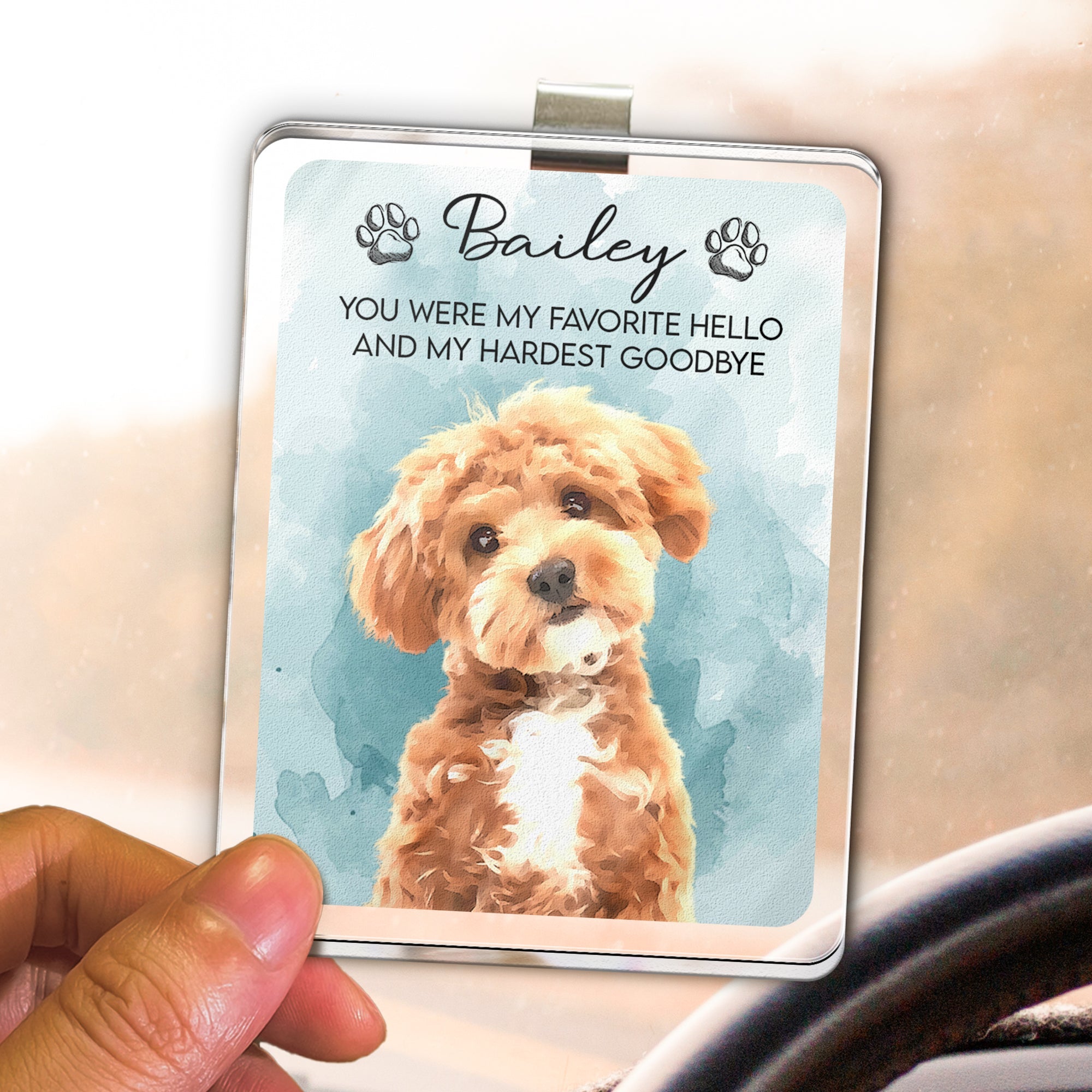 Custom Watercolor Pet Portrait Memorial Gift - Personalized Car Visor Clip