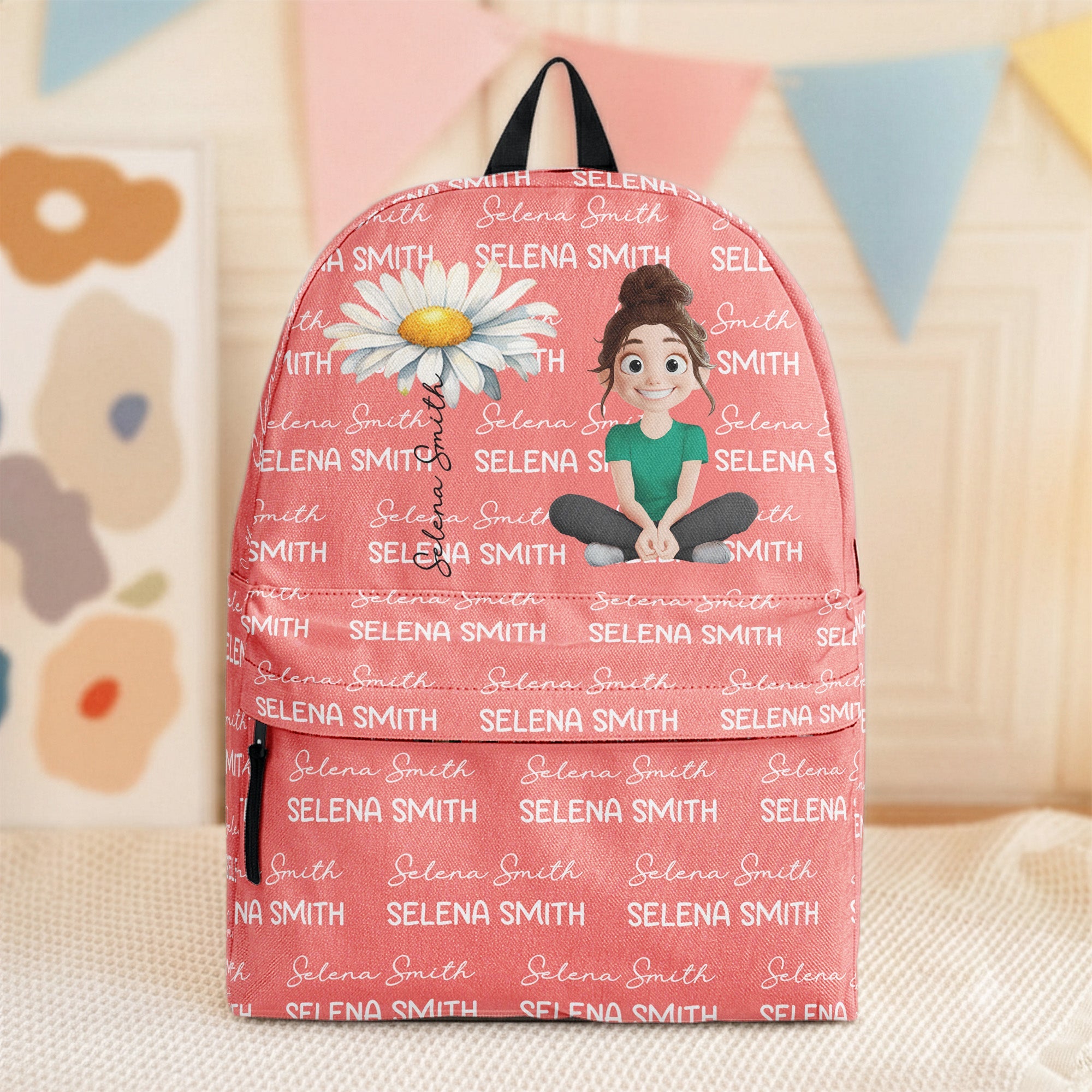 Cute Cartoon Birth Flower With Name Pattern - Personalized Backpack