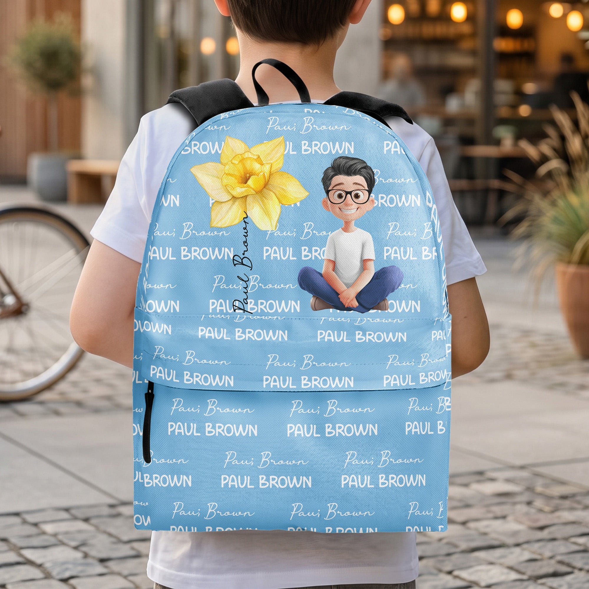 Cute Cartoon Birth Flower With Name Pattern - Personalized Backpack
