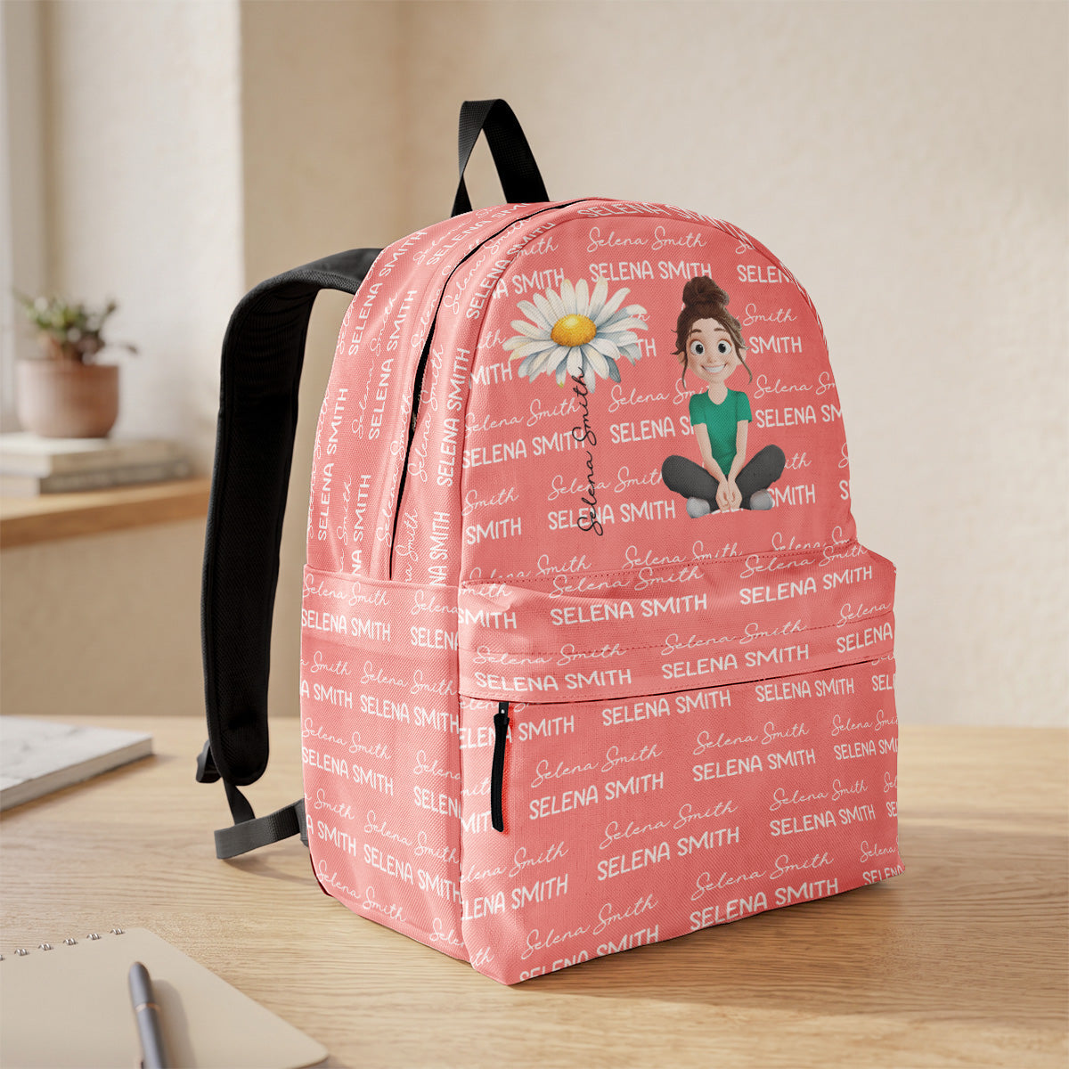 Cute Cartoon Birth Flower With Name Pattern - Personalized Backpack