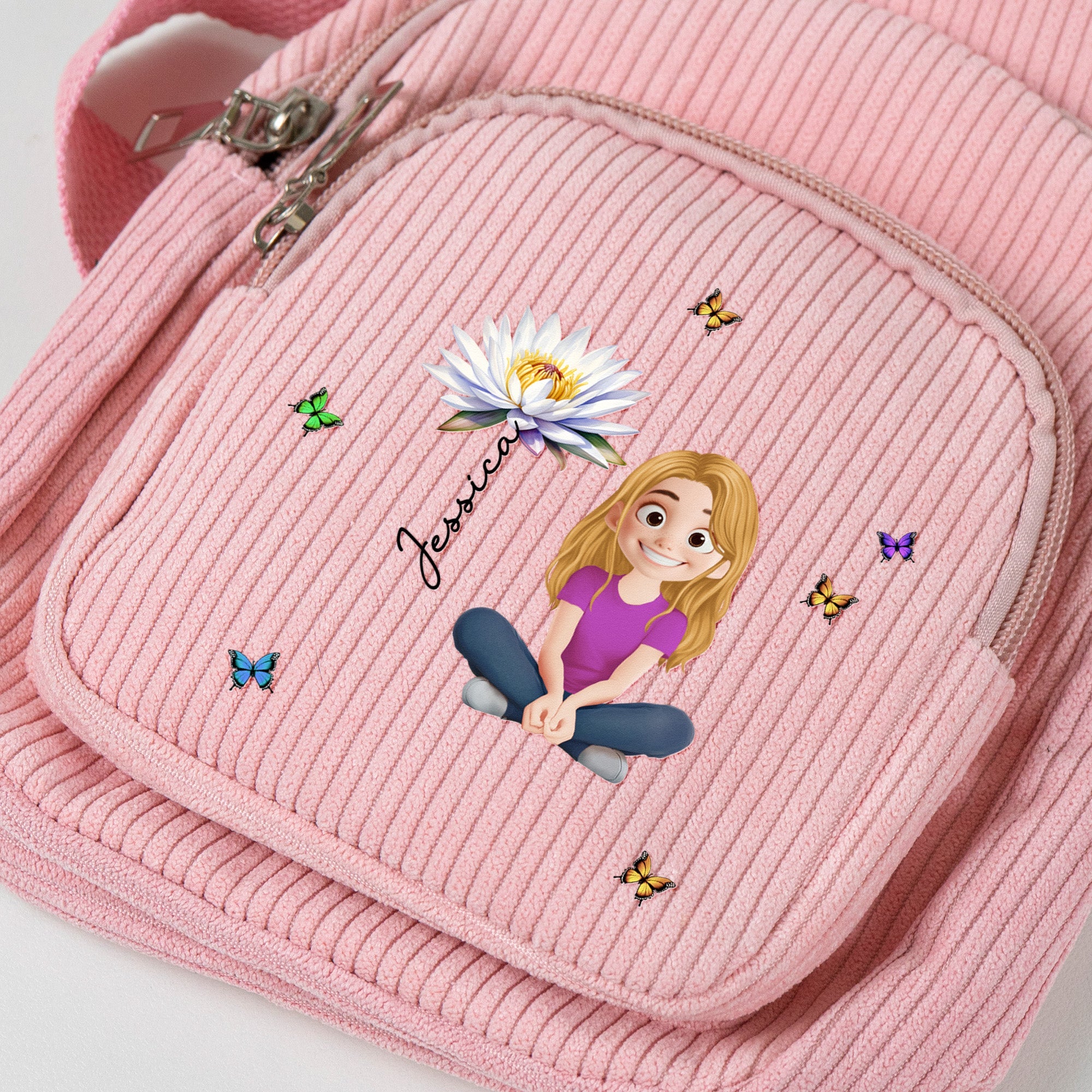 Cute Cartoon With Birth Month Flower - Personalized Sling Bag