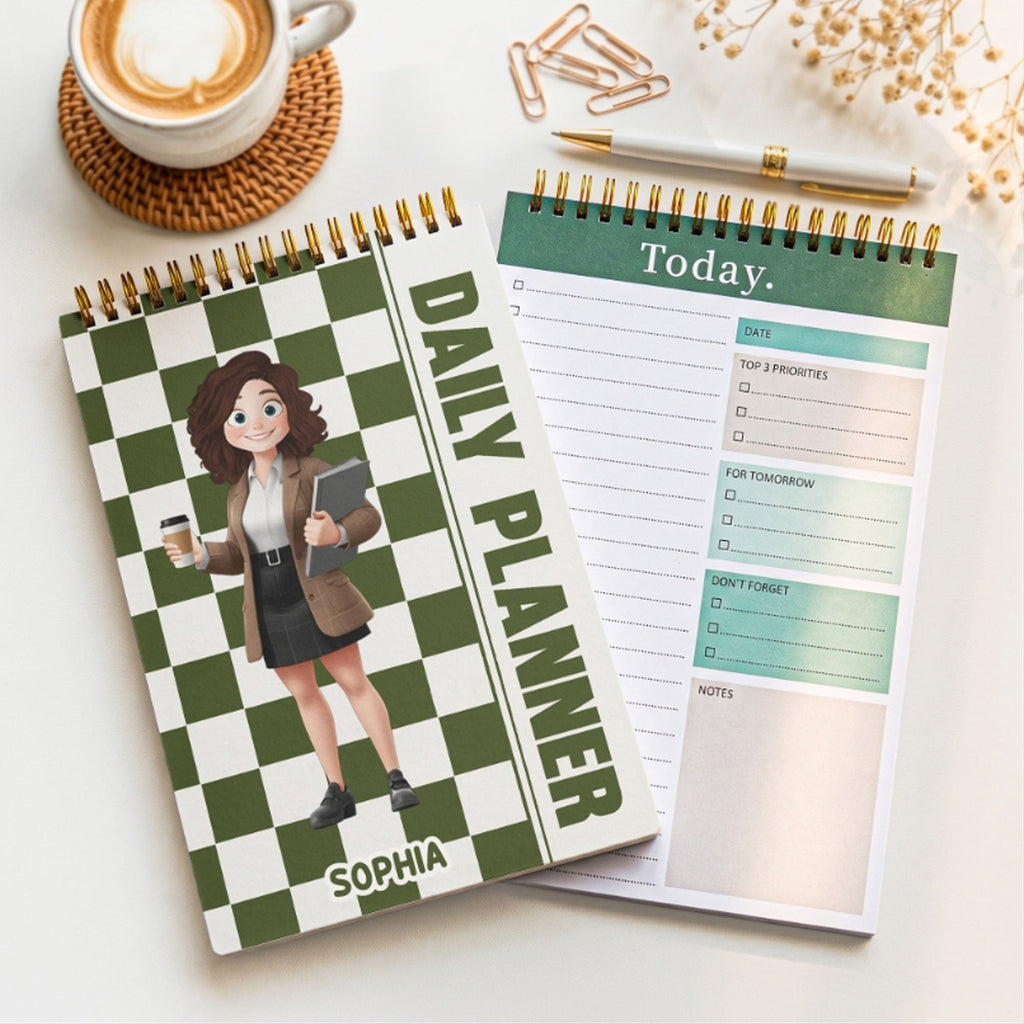 Daily Planner Custom Name, Character Gift For Coworker - Custom Planner