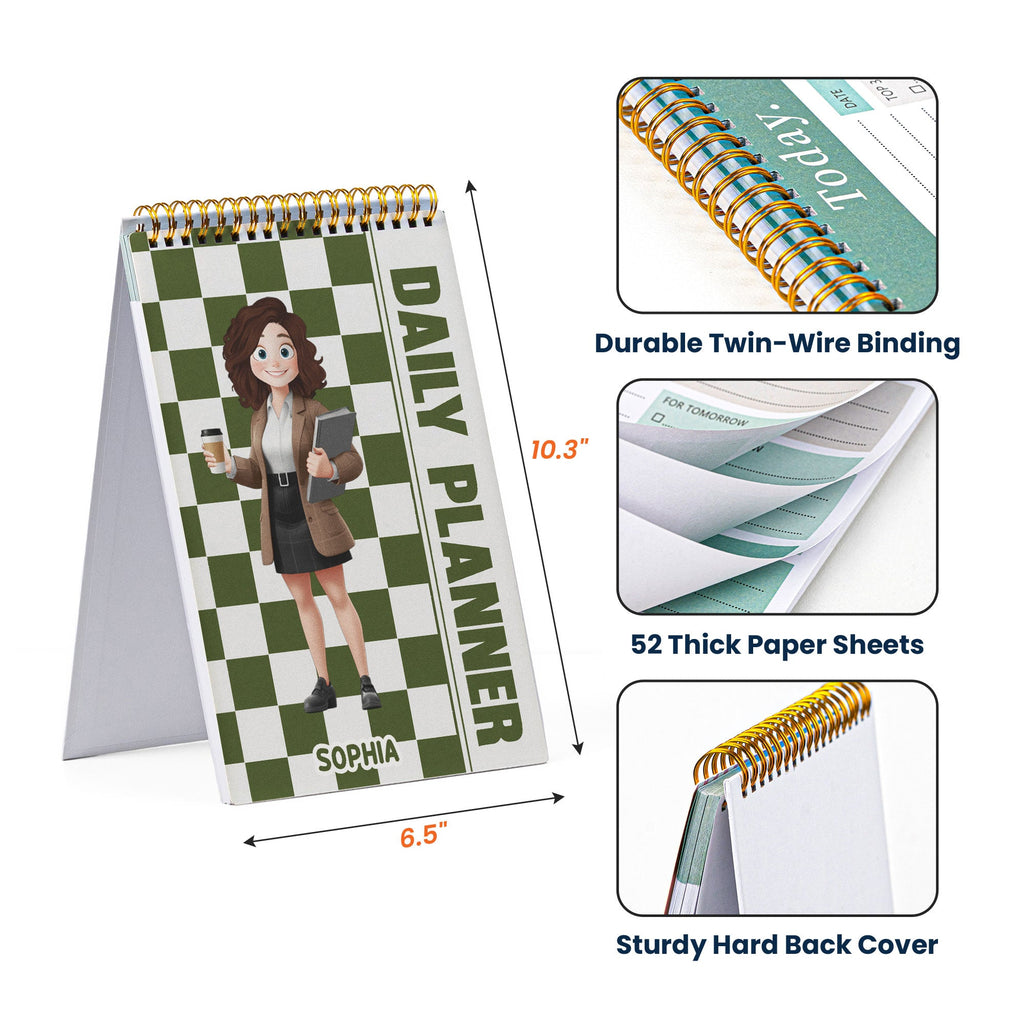 Daily Planner Custom Name, Character Gift For Coworker - Custom Planner