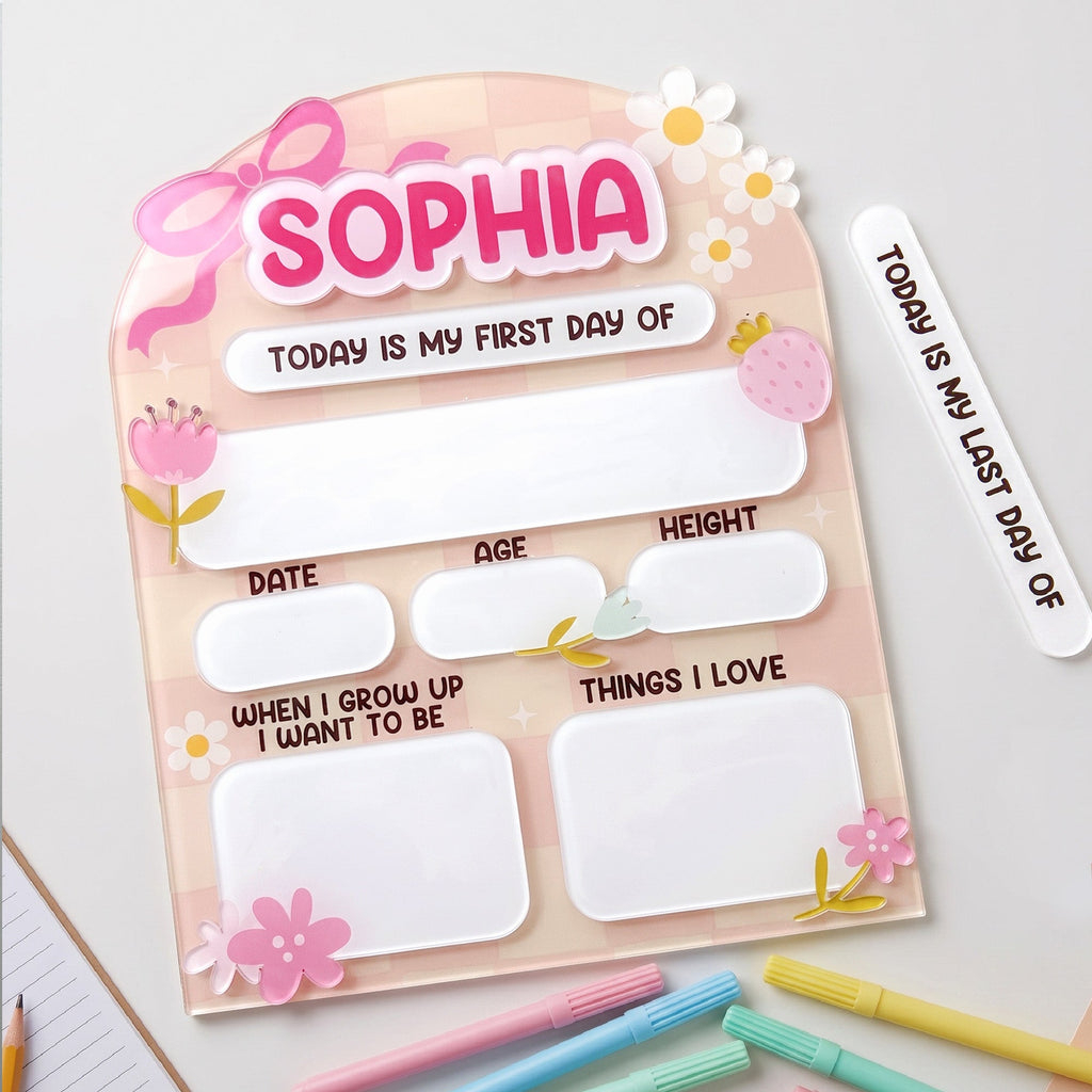 Daisy And Ribbon Theme 1St Day Of School Reusable - Personalized First And Last Day School Sign
