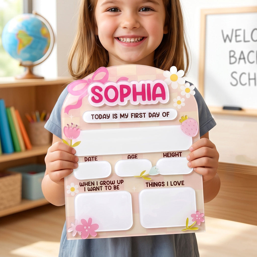 Daisy And Ribbon Theme 1St Day Of School Reusable - Personalized First And Last Day School Sign