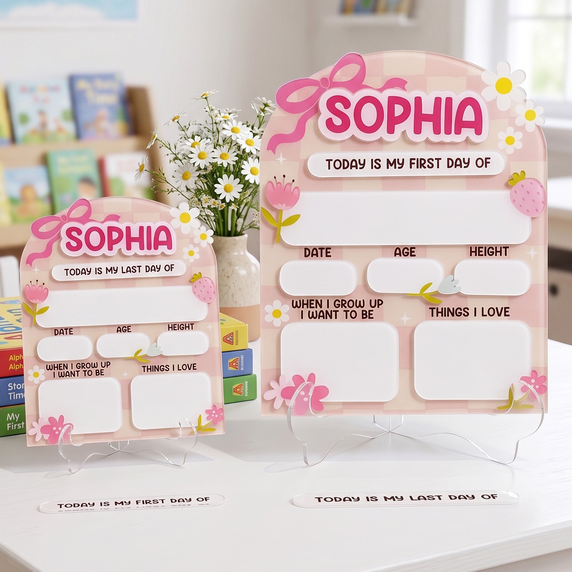 Daisy And Ribbon Theme 1St Day Of School Reusable - Personalized First And Last Day School Sign