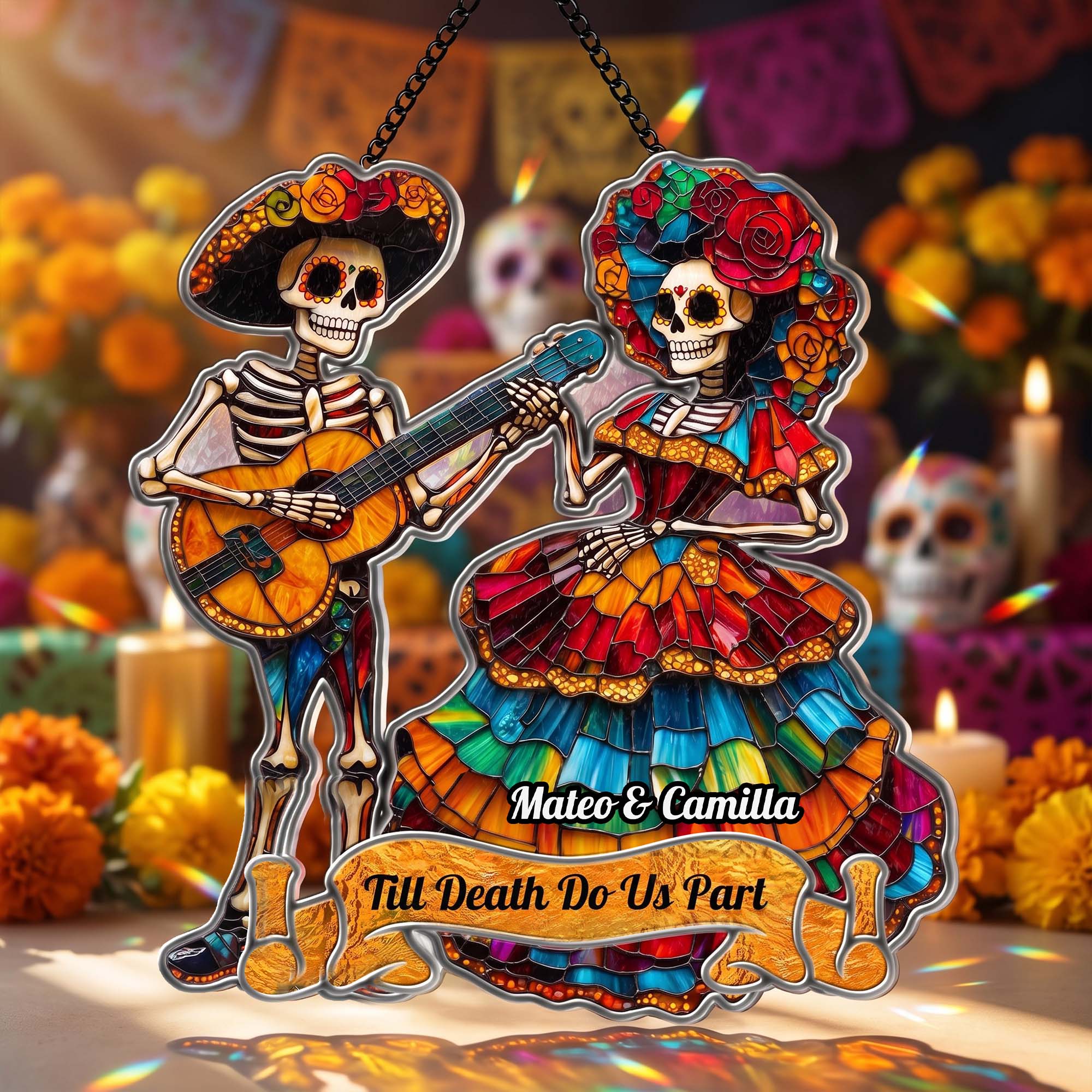 Day Of The Dead Festive La Catrina Couple - Personalized Window Hanging Suncatcher